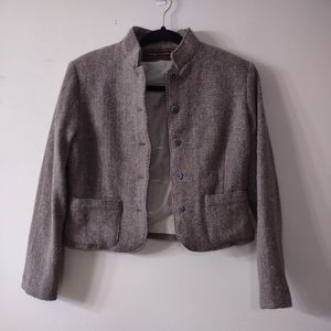 Vintage Tailored Classics Wool Blend Neutral Multi Color Cropped Blazer, Size S